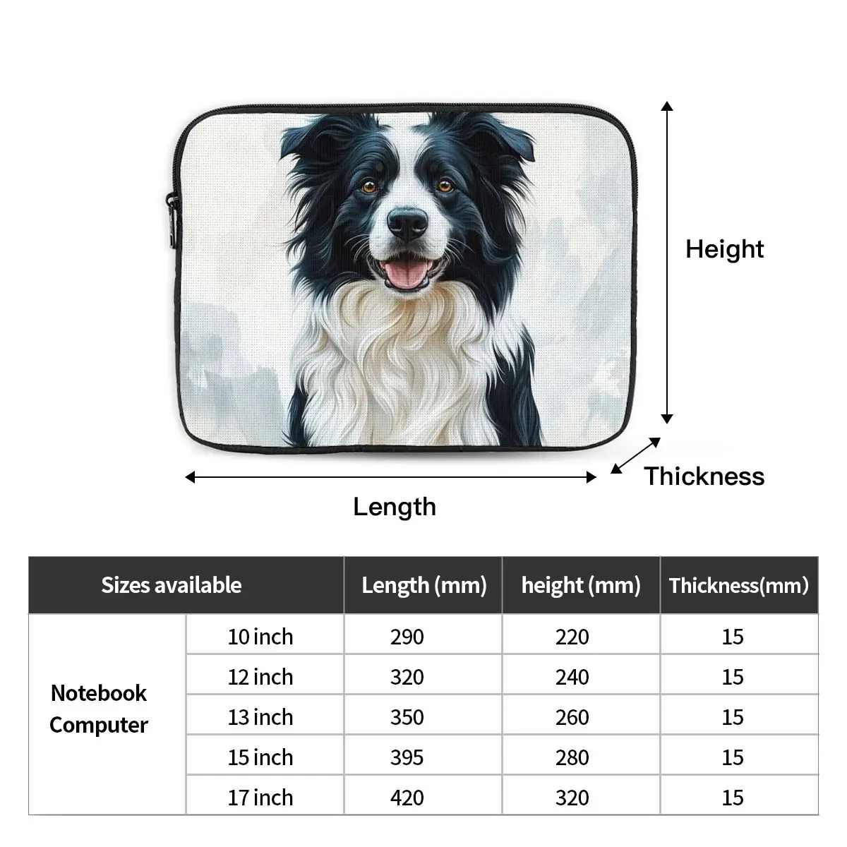 Border Collie Dog PatternNotebook Laptop Bag 10 12 13 15 17 Inch Notebook Sleeve Cover Bag Tablet Shockproof Case Bag