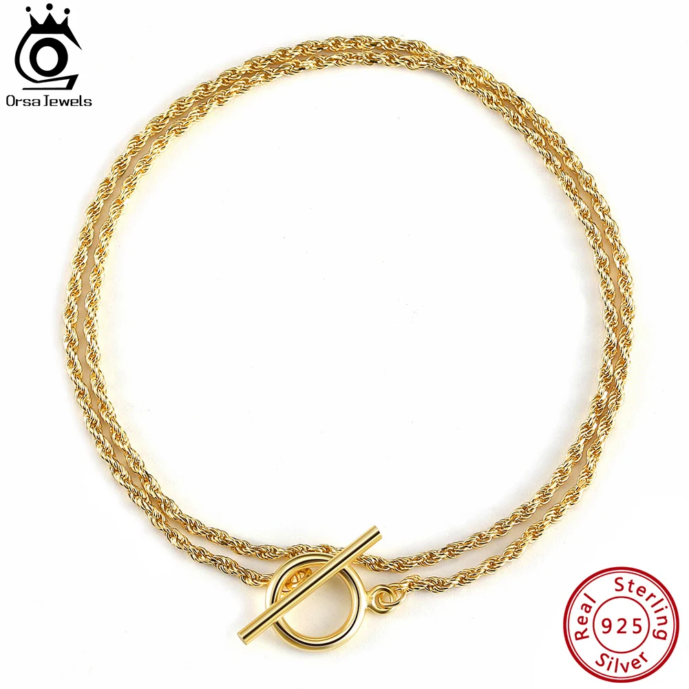 

ORSA JEWELS Italian OT Toggle Clasp 925 Sterling Silver Handmade 1.5mm Braided Chain Bracelet in 14K Gold Plated for Women SB121