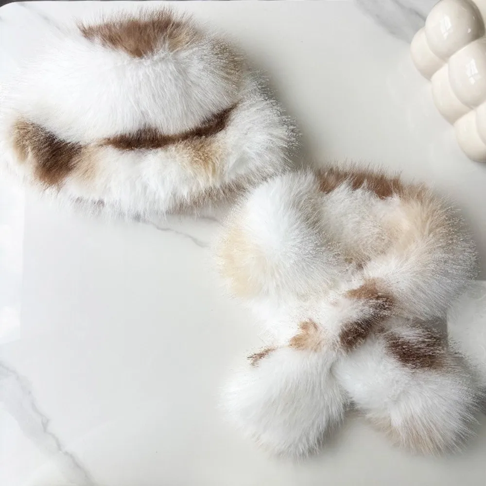 Comfortable Thickened Faux Fur Hat Scarf Soft Keep Warm Cross Scarf Neck Protection Fluffy Neck Warmer Winter