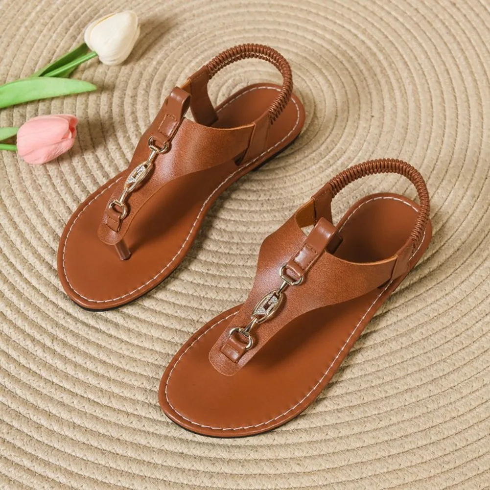 Women's T Strap Flat Sandals Casual Thong Slingback Summer Open Toe Beach Vacation Daily Walking Lightweight Comfortable Shoes
