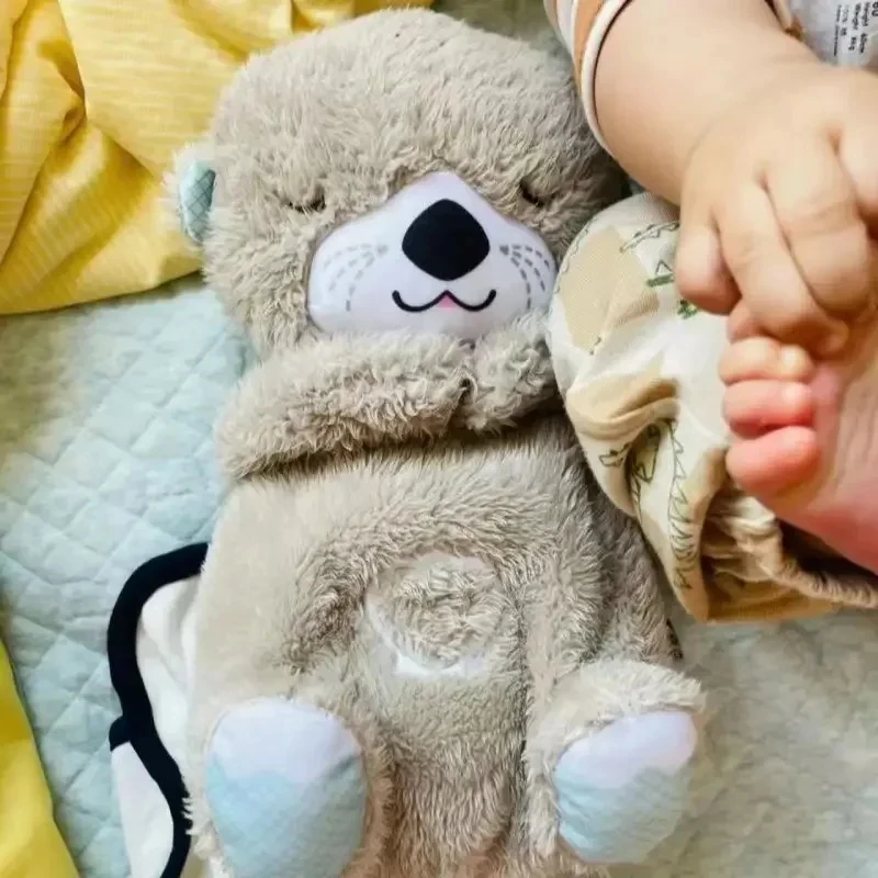 Breathing Bear Baby Soothing Otter Plush Doll Toy,Baby Kids Soothing Music Baby Sleeping Sound and Light Mother-kids Doll Gift