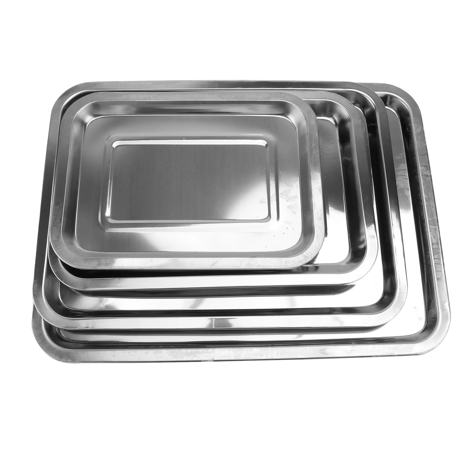 

4 Pcs Thicken Stainless Steel Food Serving Plate Multifunctional Fruit Bread Dessert Tray Snack Dish Tableware for Home Dining R