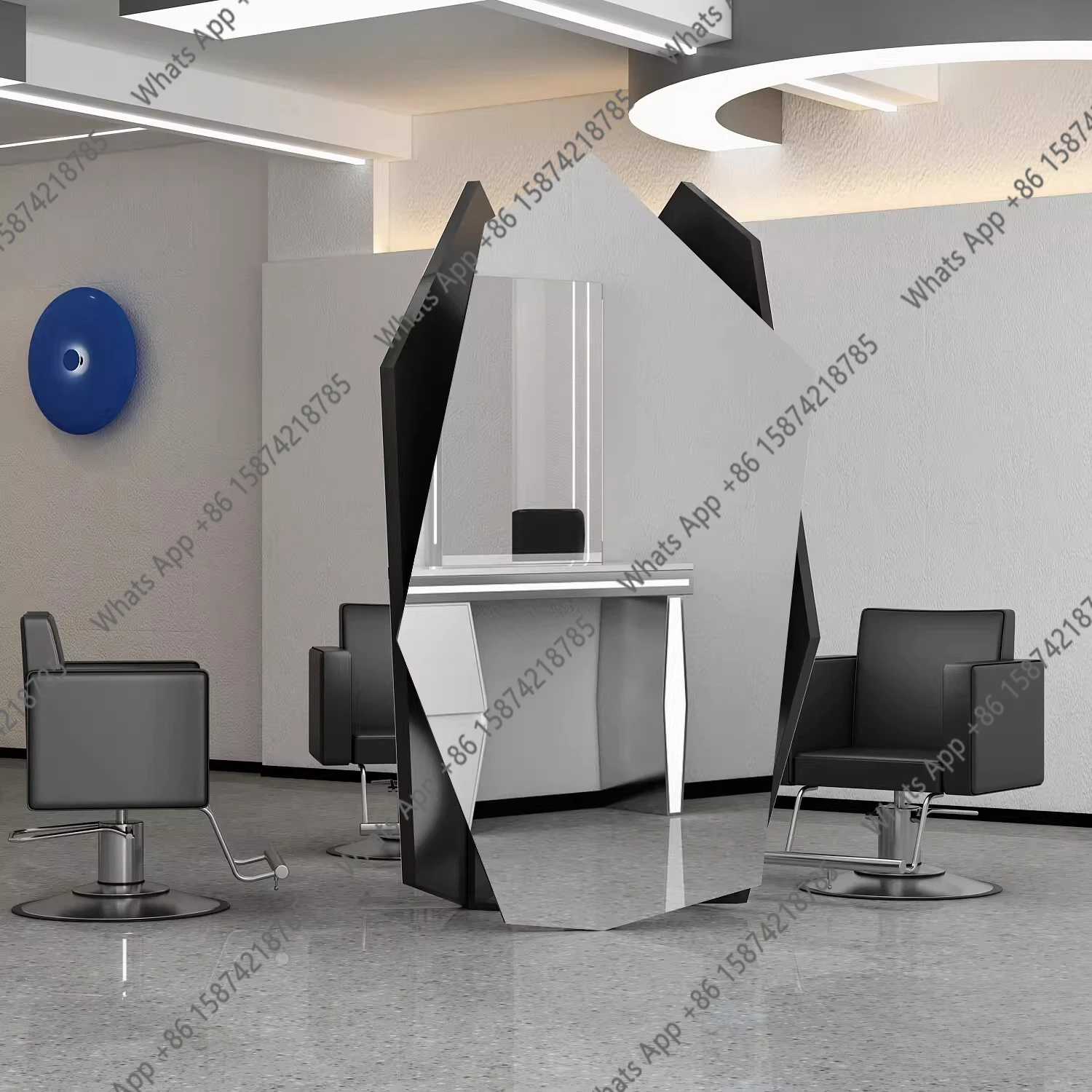 New barber shop three-sided mirror table hair salon special hair shop mirror single-sided floor mirror factory direct sales