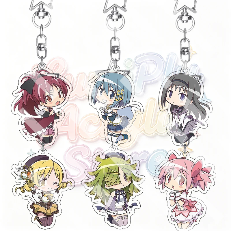 Kawaii Niedliche Kyoko Sakura Sayaka Miki Homura Akemi Puella Magi Madoka Magica Anime Acryl-Schlüsselanhänger Q-Version Anhänger Ornament – Detail 1