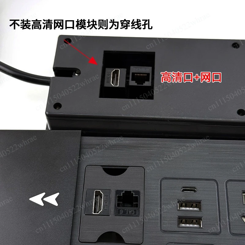 Slide cover embedded socket wireless charging island desktop side sliding with threading hole five hole panel hidden USB power