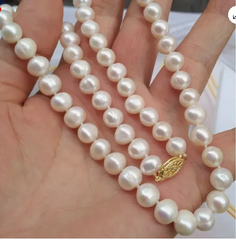 Natural AAA 8-9mm White South Sea Pearl Necklace 18/36 inch 14K Gold