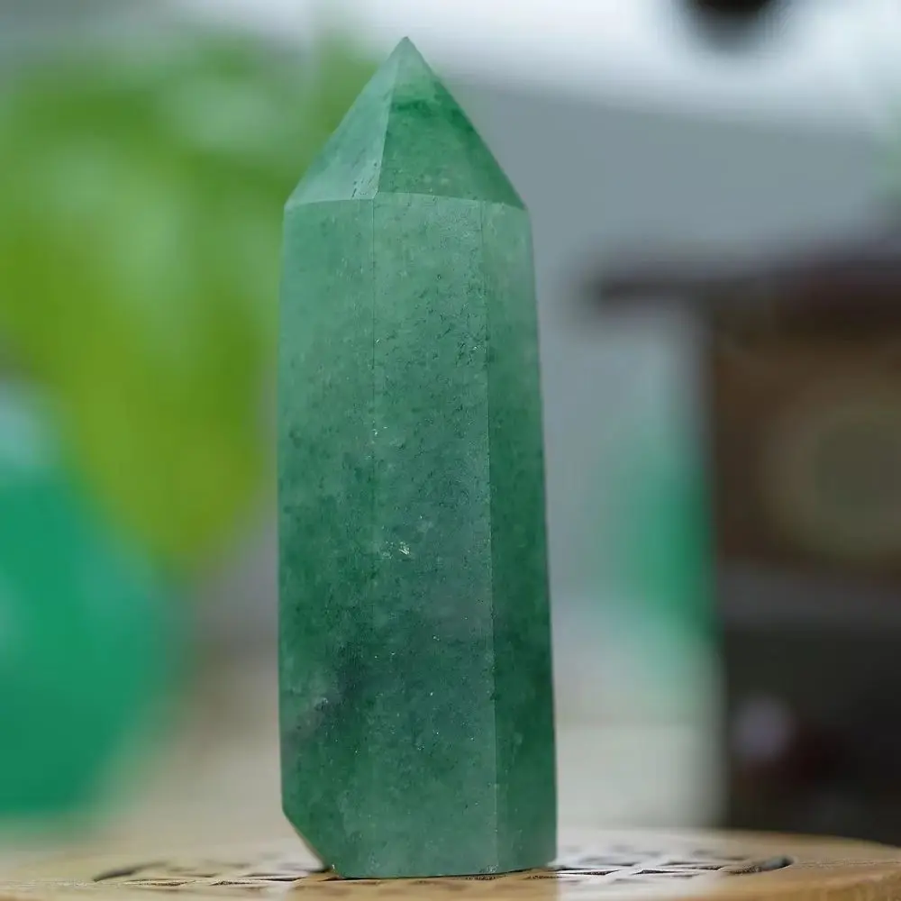 

Untreated Green Quartz Crystal Point, Polished Quartz Wand with Vibrant Green Hues for Healing & Display
