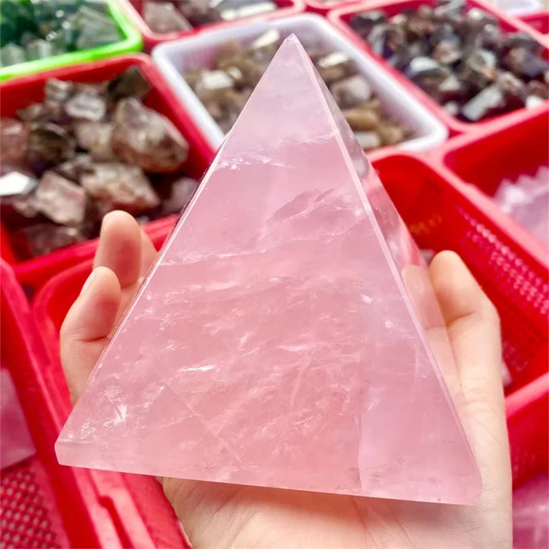 10CM Natural Rose Quartz Pyramid Quartz Healing Stone Chakra Reiki Crystal Point Crafts Gemstone Home Decoration 1PCS