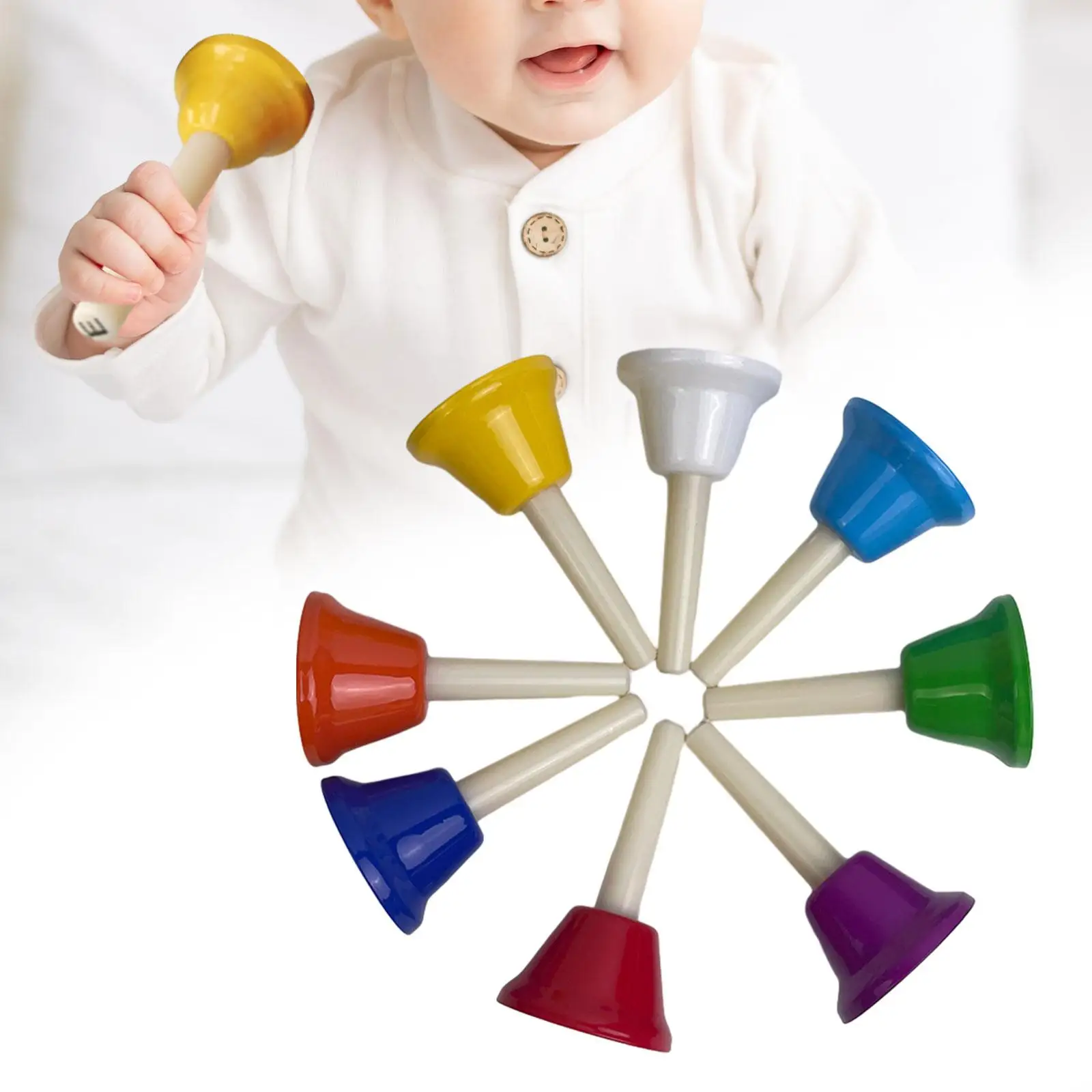 8x Hand Bells Handbells Musical Bells Colorful Handbells Musical Instrument for Wedding Kids Holiday Classroom Party Supplies