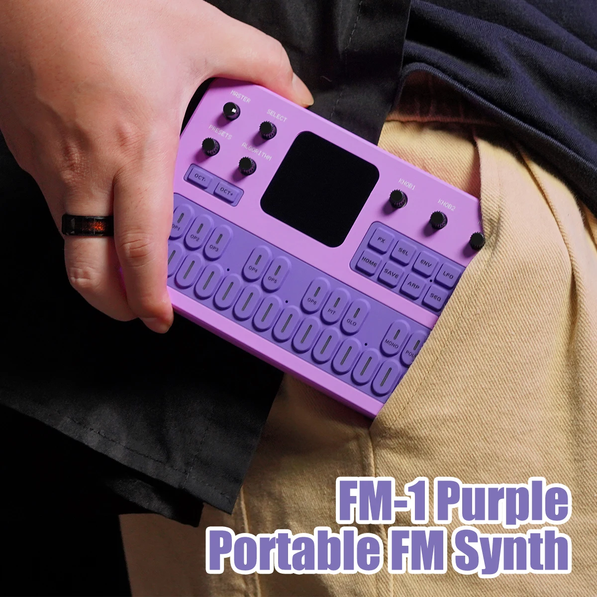 M-VAVE FM-1 (SK15) Purple Handheld Synthesizer – 27-Key Silicone Keyboard, 12-Voice Poly, 2000mAh Battery, Built-in Speaker