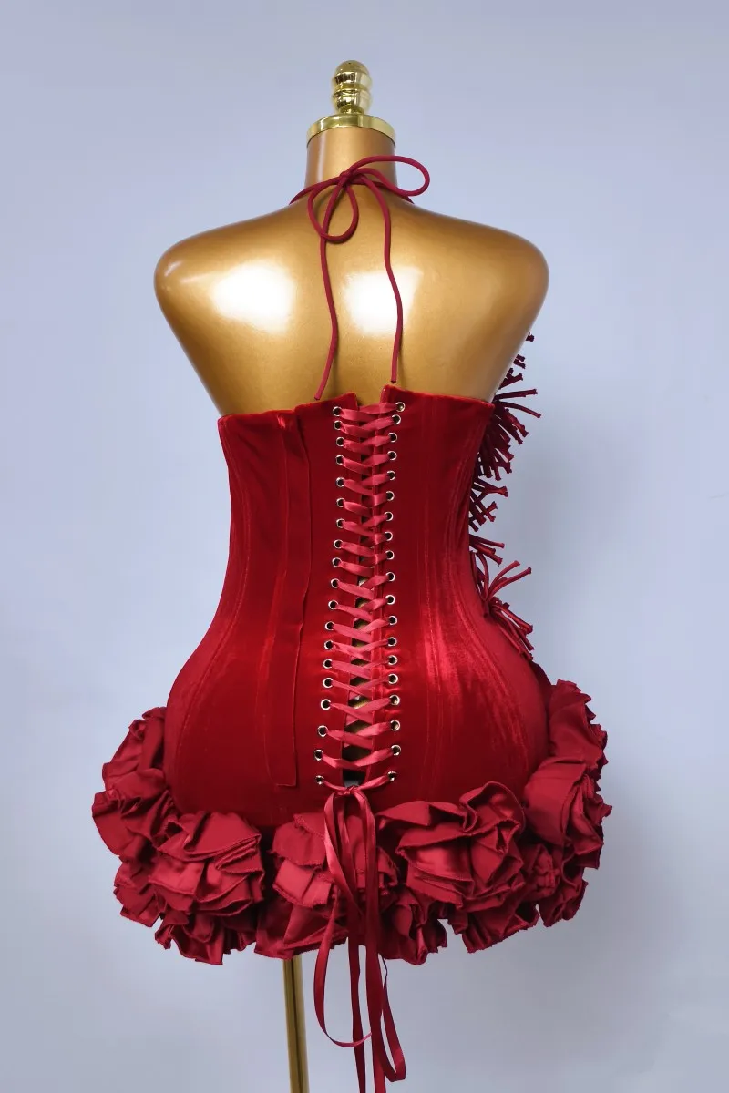 Womens Brithday Evening Dress Red Black Flower Festival Prom Dresses 2025 Summer New Sexy Strapless Halter Cocktail Party Dress