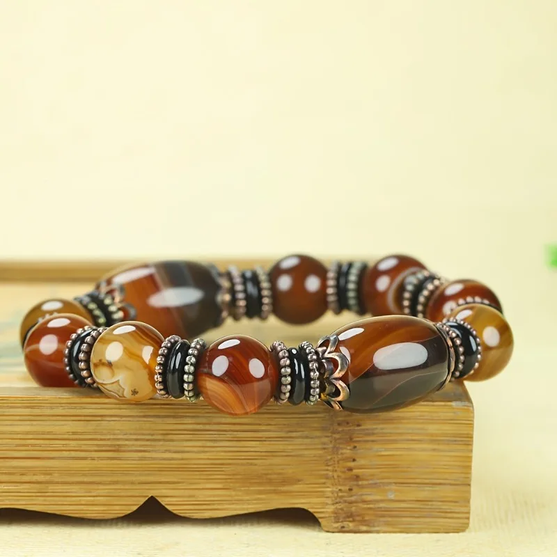 

Natural New Agate Dzi Bead Bracelet, Men's and Women's Bracelets, Ethnic Style