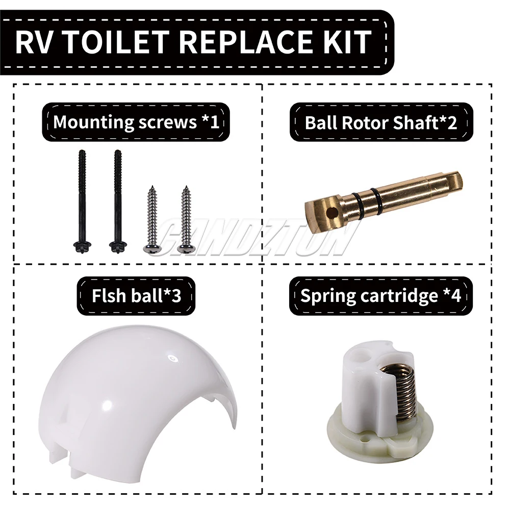 For RV Toliet VacuFlush and Traveler Sealand Ball, Shaft & Spring Cartridge Kit Replaces Dometic 385318162