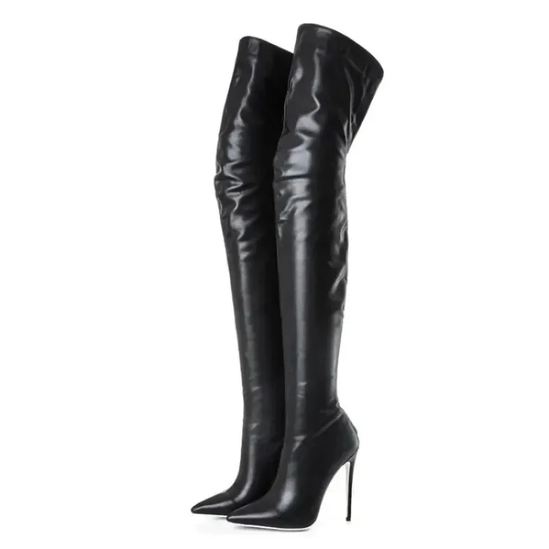 Super Heel Boots Women Sexy Ladies Stilettos Over Knee Leather Boots Luxury Designer Zip Patent Leather Party Long High Boots