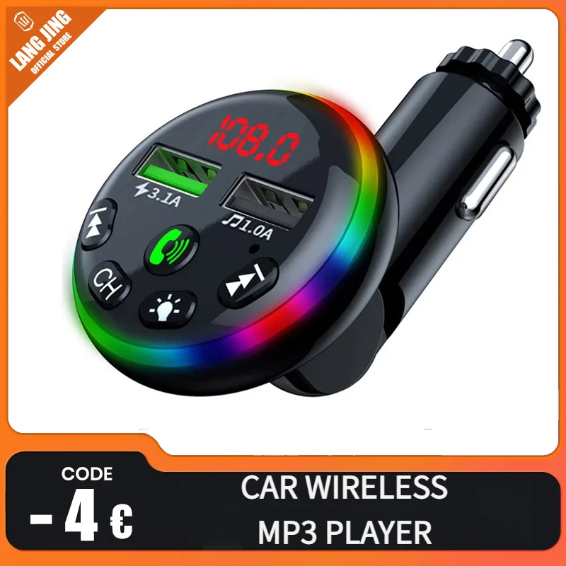 

Langjing car FM transmitter dual USB fast charging phone charger adapter wireless handsfree calling car kit MP3 player