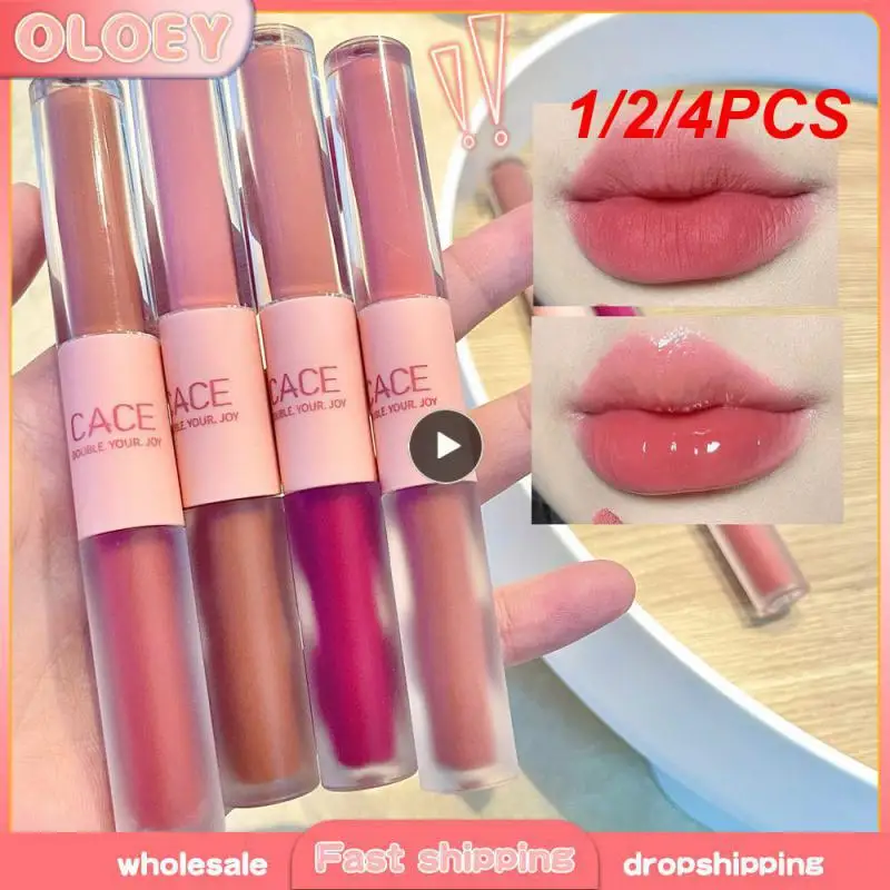 /4pcs Farben sexy roten Lippenstift matt Samt glänzend Lip Glos wasserdicht Dual Head Lip gloss Make-up koreanische Kosmetik Lippenstift