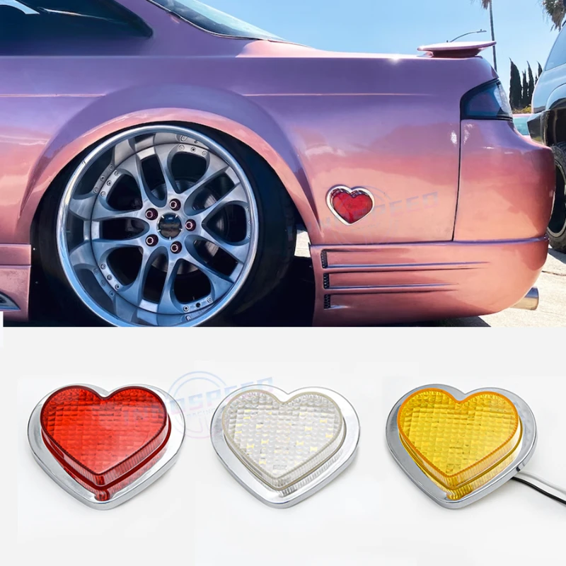 JDM Auto Parts, Heart-shaped LED Light, Side Marker, Immunity Signal, 12V