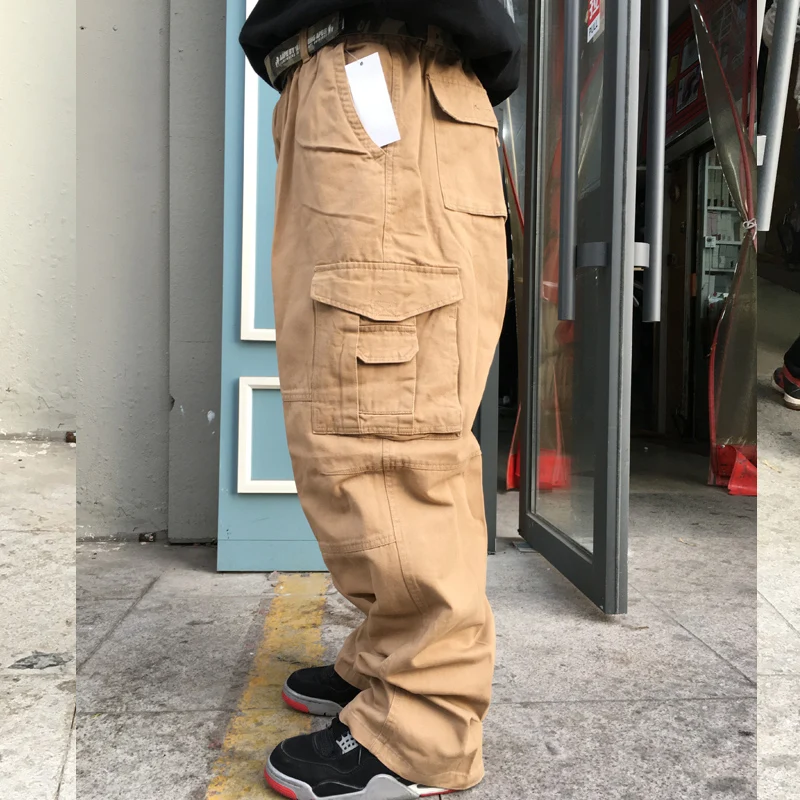 150kg Plus Size Fat Men's Work Cargo Pants Male Loose Multi-pocket Casual Straight Sports Trousers Outdoor Tactical Baggy Pants