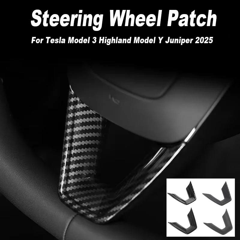 Steering Wheel Patch for Tesla Model 3 3+ ABS Carbon Fiber Decorative Sticker Modified Shell New Model Y Launch 2025 Accessories