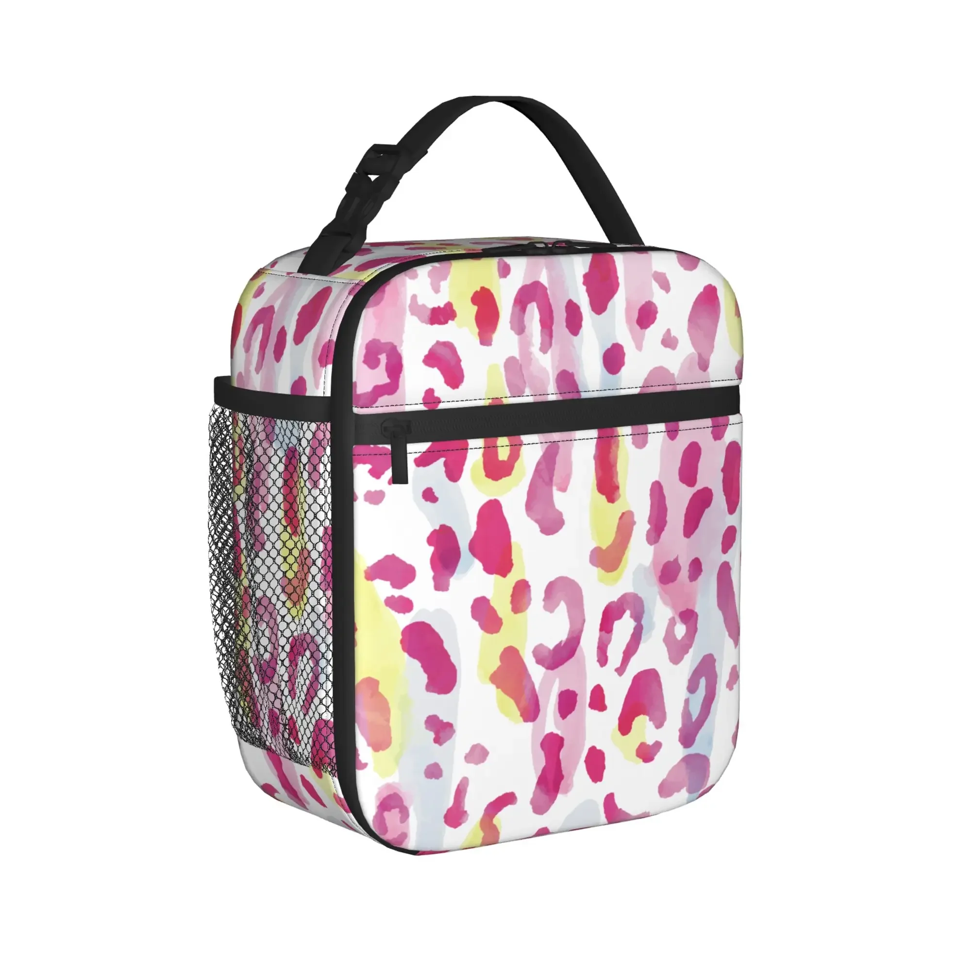 Pink Leopard Print Thermal Insulated Lunch Bags for Work  Portable Bento Box Cooler Thermal Lunch Boxes