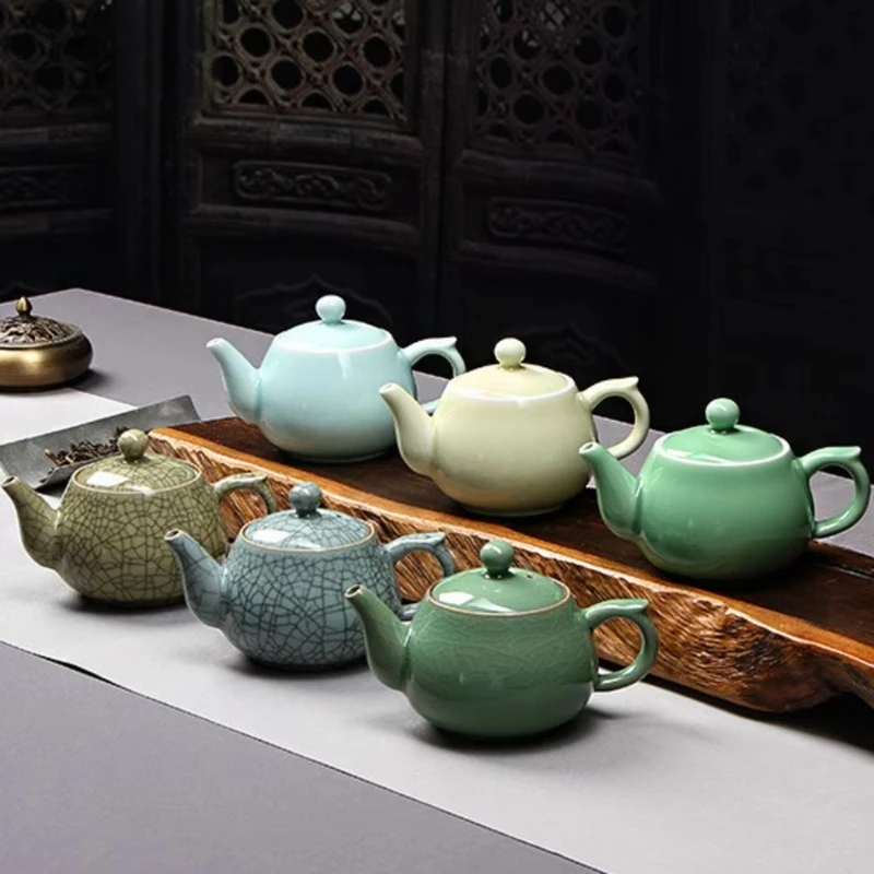 Tetera de celadón Longquan Vintage hecha a mano, olla  porcelana  horno Ge, tetera doméstica, juego  té chino, adornos,