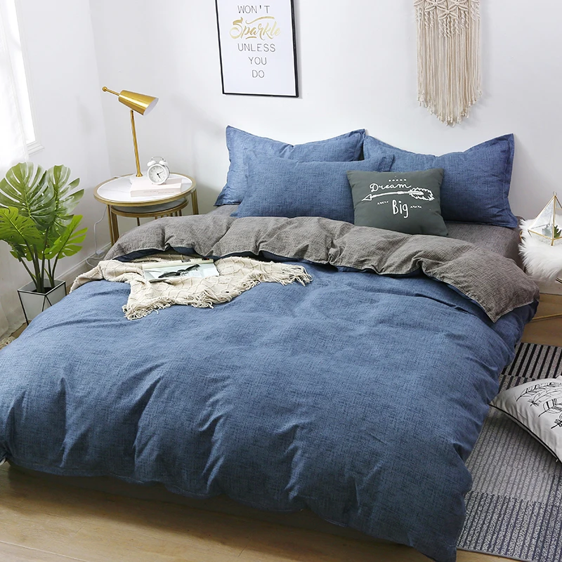 1PC Quilt Cover: Dark Blue (Denim Texture) & Grey Patch, Retro Denim Vibe, Skin-Friendly, Fits Single/Double