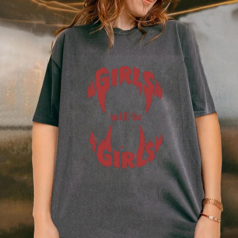 Girls Will Be Girls Halloween Tshirt Vampire Bite Graphic T Shirts Retro Witchy Feminist Tee Shirt Gothic Spooky Season T-shirt