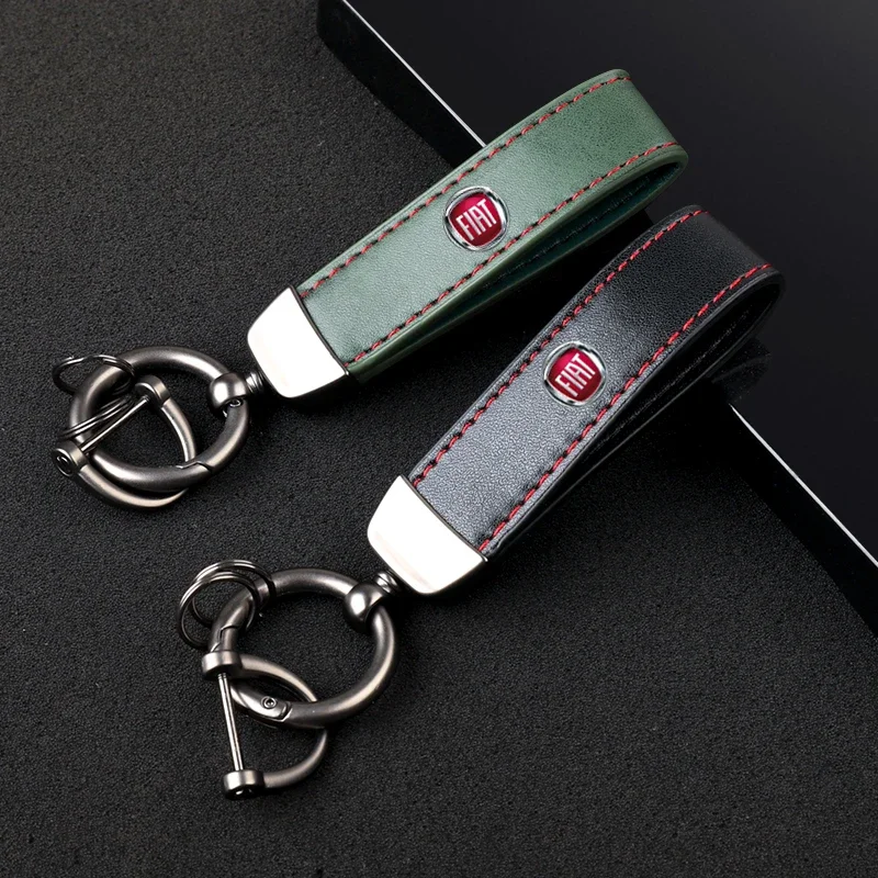 Leather Keychain 360 Degree Rotating Horseshoe Buckle Fine Key Ring for FIAT 500 Grande Stilo Freemont Punto Astra Bravo Ducato