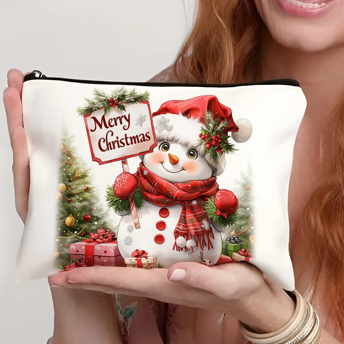 New Best-selling Direct-sale Diy Custom-made Makeup Bags, Popular Travel Bags, Snowman Printed Christmas Gifts Makeup Pouch