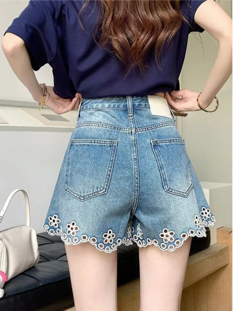 

Retro A-line Denim Shorts 2026 Summer Women's Loose High Waist Cowboy Wide Leg Pants Dance Hotpants Oversized S-3XL