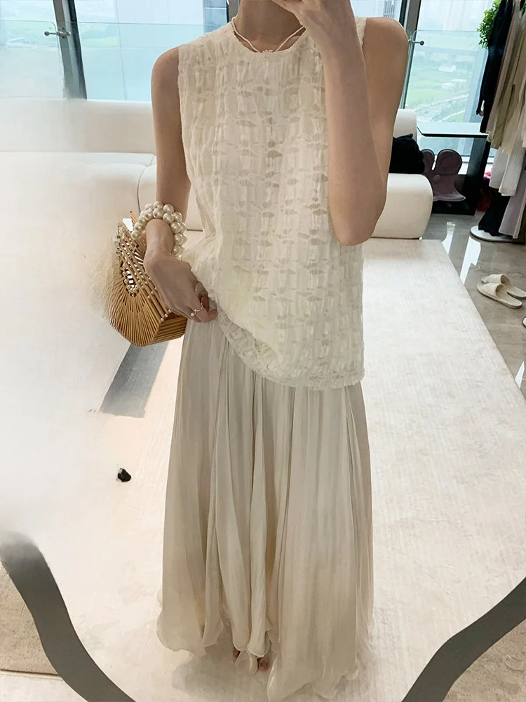 

Летняя юбка Alin из жемчужного шелкового стекловолокна с высокой талией, А-силуэт, женская, простая, элегантная, из полиэстера