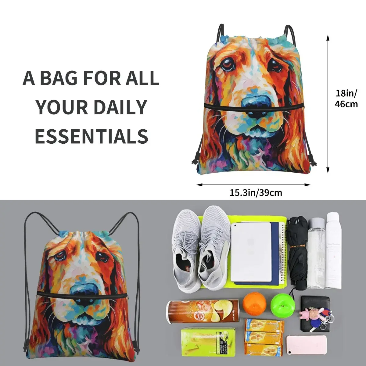 A Cocker Spaniel Portrait Backpacks Drawstring Bag Fashion Drawstring Bundle Pocket Storage Bags For Travel Sport Man Woman