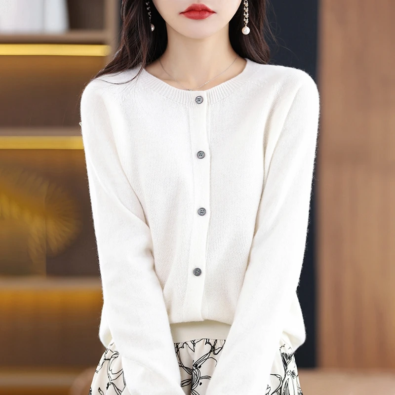 

Осень-зима 2025 г., женский бесшовный вязаный свитер с круглым вырезом, элегантный офисный повседневный базовый топ