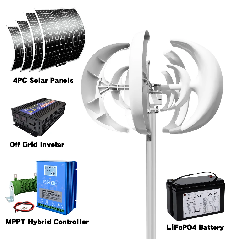 Snelle levering van 5000W 24V 48V verticale windturbine Huishoudelijk geluidsarm en efficiënt zonnecelsysteem in Polen