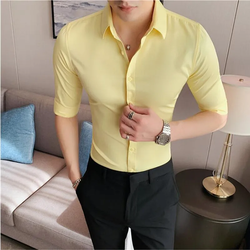 

Plus Size 7XL-S Summer Slim Fit Half Sleeve Shirt Men High Quality Solid Business Social Casual Versatile Shirts Streetwear