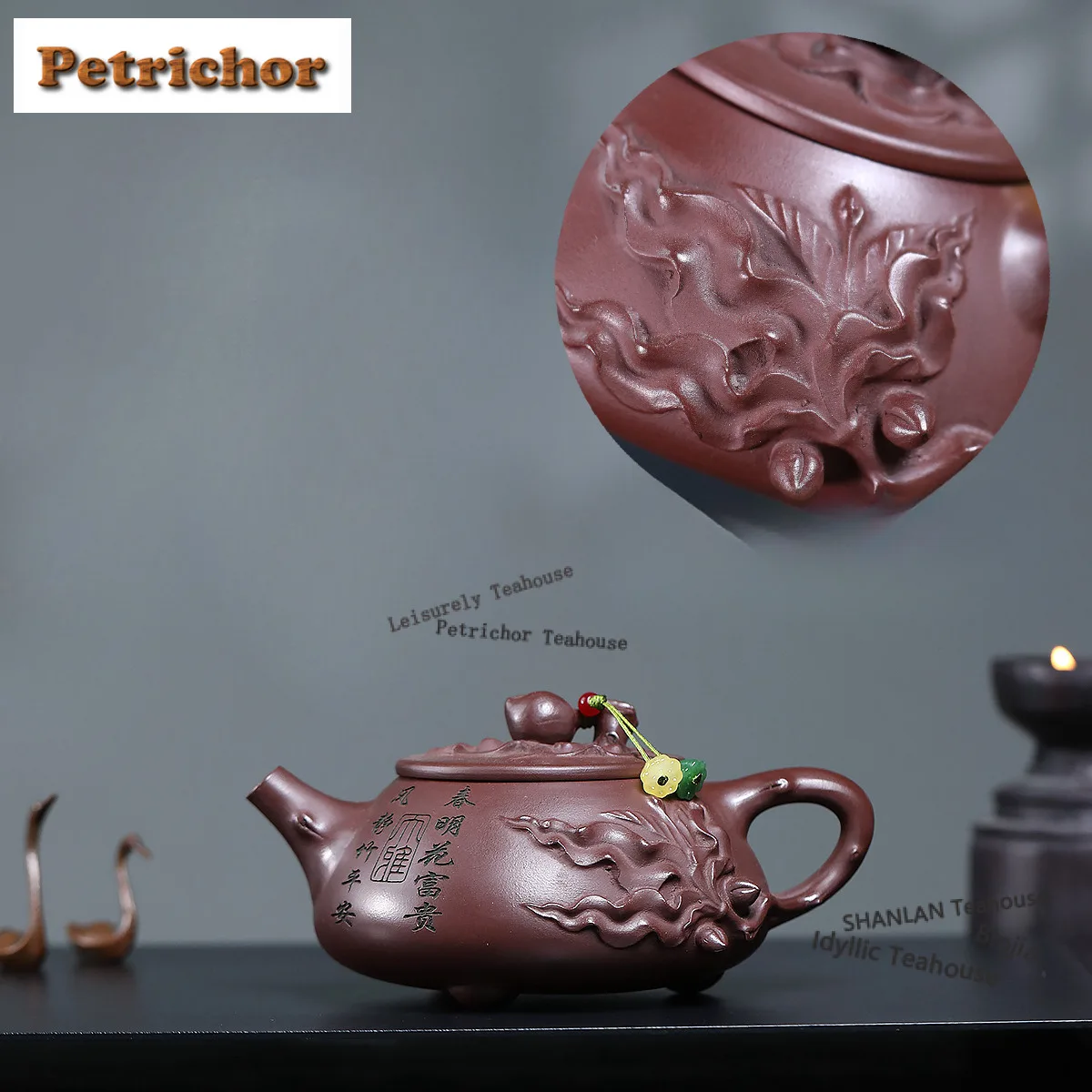 350ml Vintage Yixing Purple Clay Teapots Handmade Longevity Peach Pot Raw Ore Purple Mud Tea Soaking Kettle Zisha Tea Set Gift