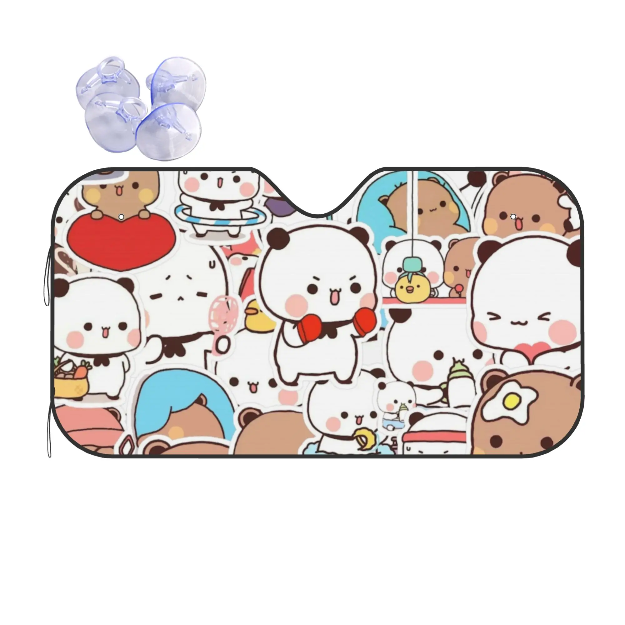 Panda Bear And Brownie True Love BUBU DUDU Couple Car Front Windshield Sun Visor Car Sun Shade Aluminum Foil Car Sunshade