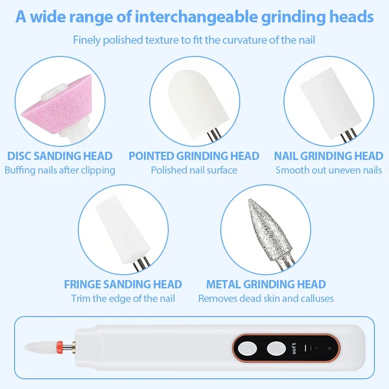Elektryczna frezarka do paznokci 5 w 1, ładowanie USB, przenośny zestaw do manicure, złuszczanie i polerowanie, narzędzia do salonu paznokci.