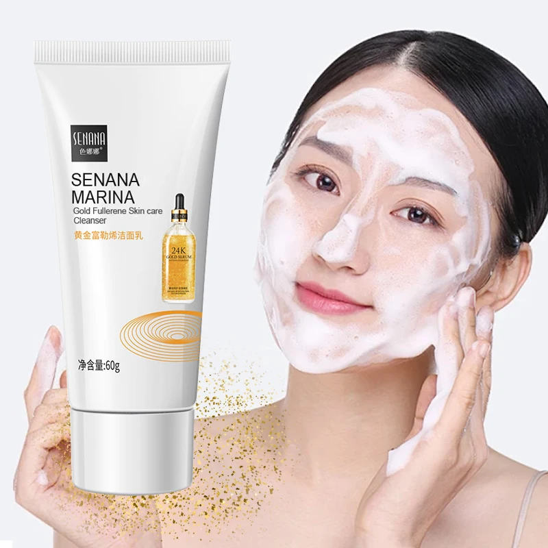 Gold Fullerene Skin Care Face Cleanser Facial Wash Foam Moisturizing Brightening Rejuvenation Shrink Pores Cleansing Oil Control