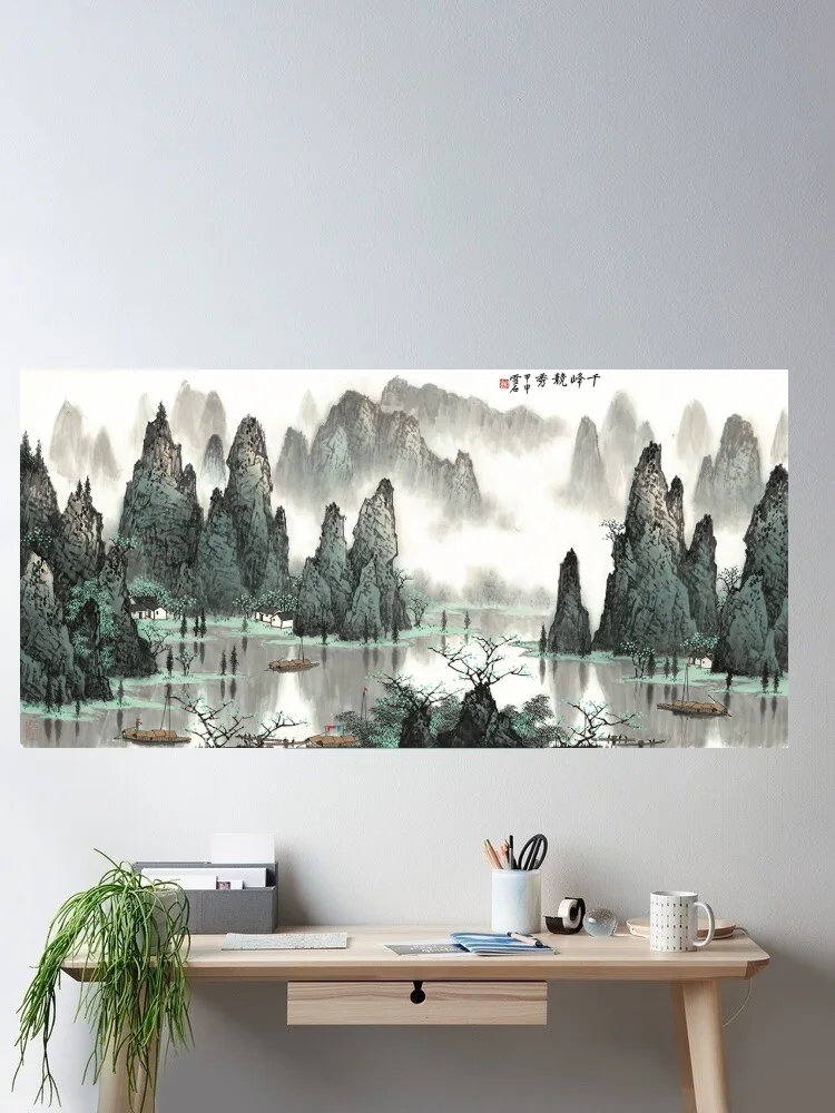 Snow White Stone Thousand Peaks Scenery landscape painting, Print Art Canvas Poster, For Living Room Decor, Home Wall Picture