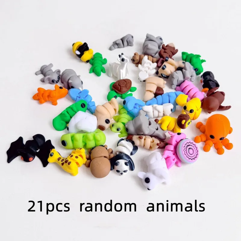 Jouets de Simulation imprimés en 3D, 21 pièces, Mini modèle Animal mignon, ornement de maison, figurine de dessin animé, coffrets cadeaux d'anniversaire, jouet de décompression pour enfant