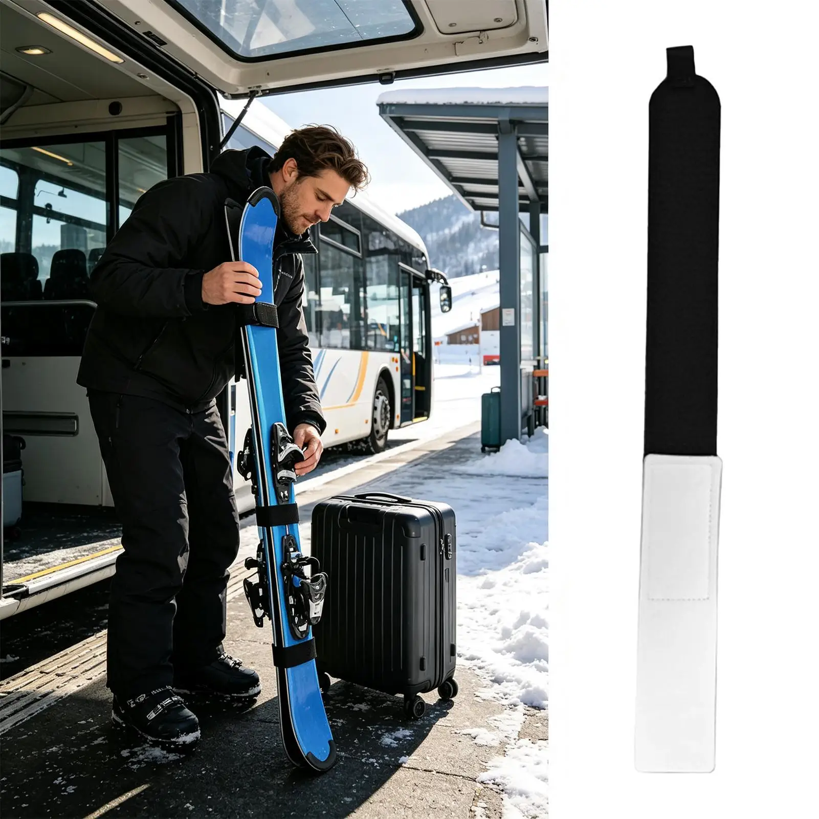 Ski Straps 4 Piece Adjustable Fastener Wraps with EVA Padding Ski Fastener Straps for Winter Sports Skiing Snowboard Skate Surf