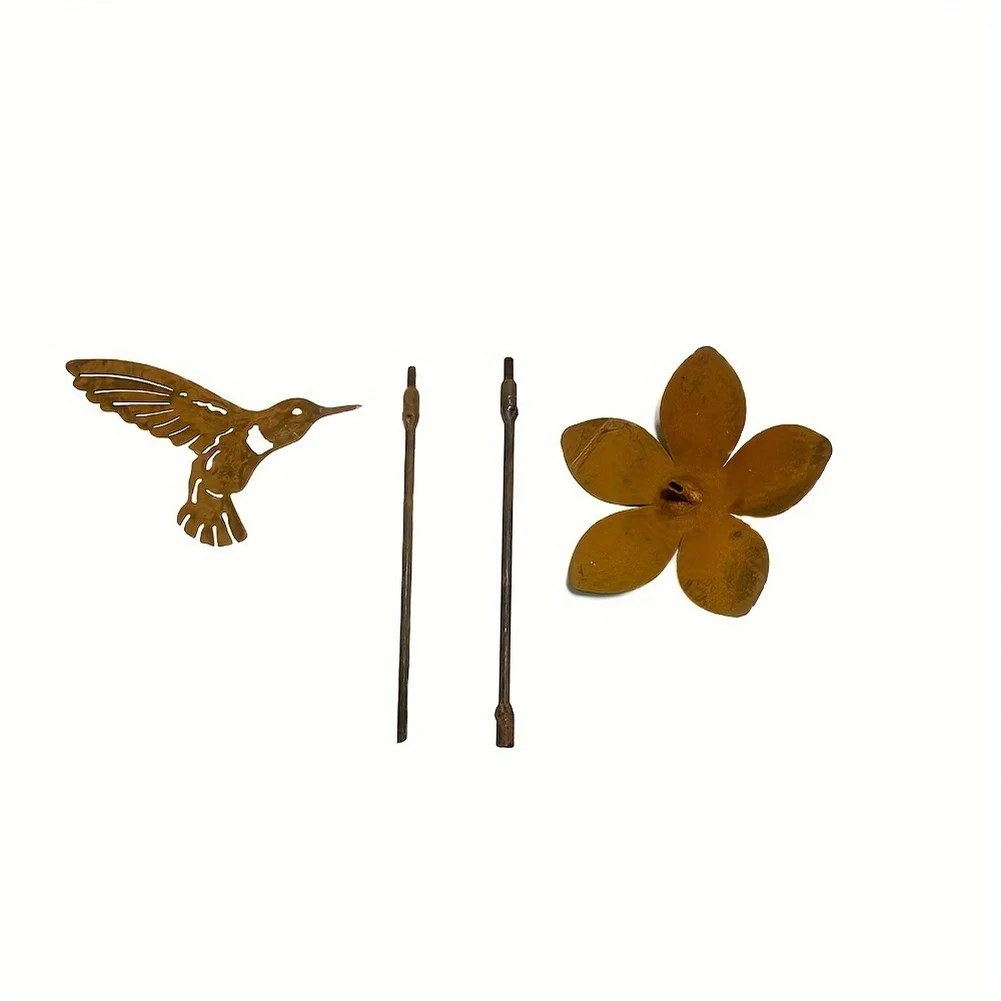 Garden Patio Hummingbird Flower Stake Decor Iron Creative Landscaping Stake Outdoor Decor And Accessories Gardening Tools
