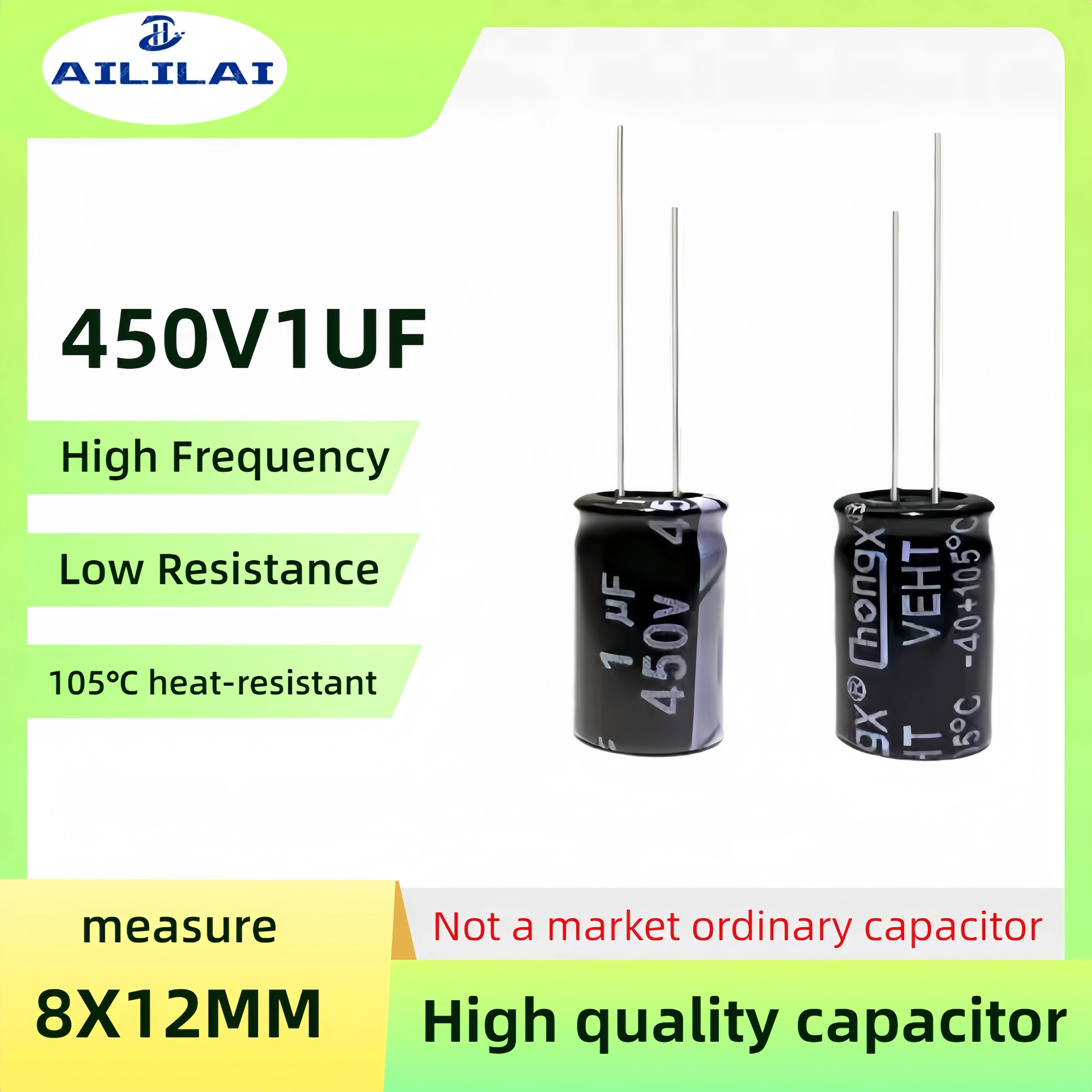 20PCS Original 450v1uf Low ESR/Impedance High Frequency 450V 1UF Aluminum Electrolytic Capacitor 450V1F Size: 8X12MM