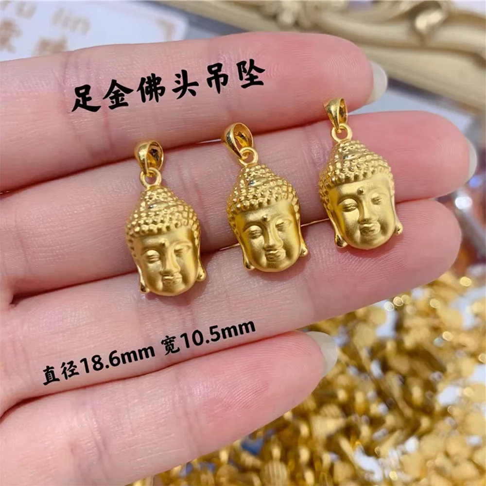 1pcs 24K Yellow Gold Pendant For Women 3D Bless Lucky Buddha Head Pendant 1-1.1g Birthday Gift