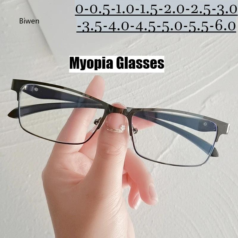 

Luxury Women Men Myopia Glasses Anti Blue Light Business Half Frame Minus Eyeglasses Finished Optical Near Sight Eyewear Diopter
