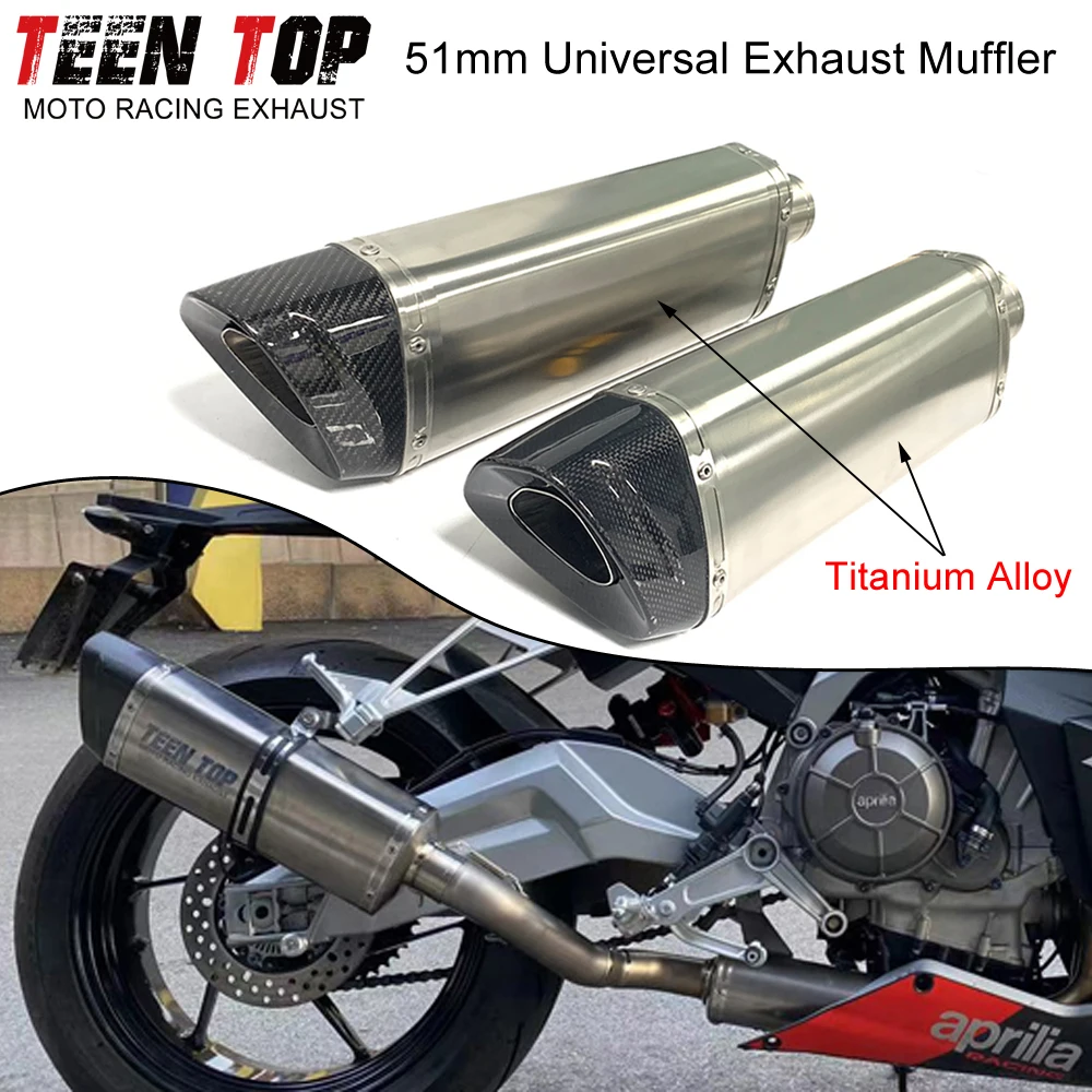 51mm Universal Exhaust Muffler Motorcycle Escape System For MT09 ZX4RR Z800 R1 RS660 Exhaust Pipe No DB Killer Titanium Alloy