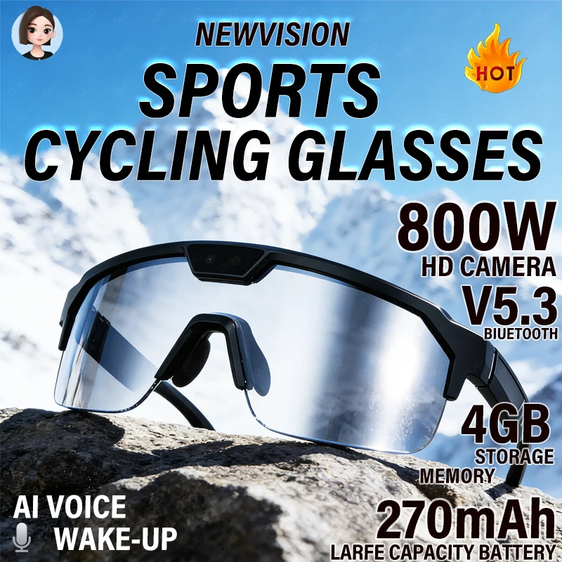 

Новые спортивные очки для велоспорта 2026 года с голосовым помощником AI, Bluetooth V5.3, HD-камерой 8 МП и аккумулятором 270 мАч