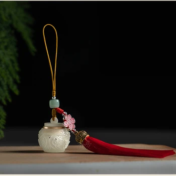 Doğal Sandal Ağacı Oyma Retro Içi Boş Poşet Kutusu Aydınlık Taş Anahtarlık Kristal Yeşim Boncuk Püskül Çin Düğüm Etnik Hediyeler