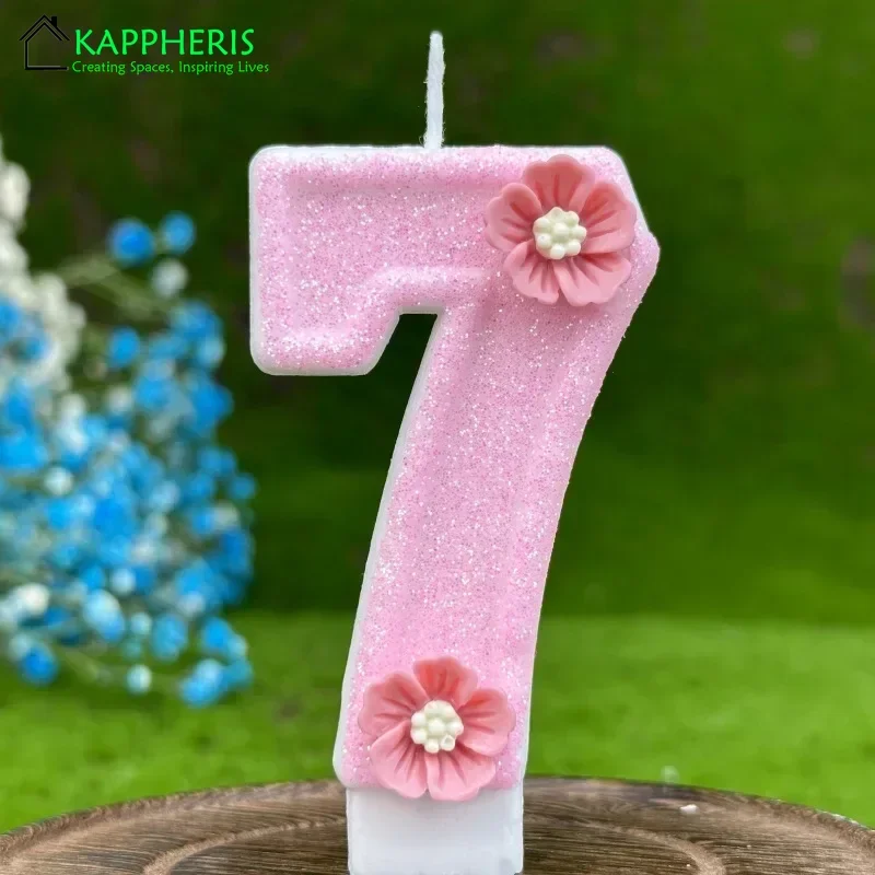 Purple Pink Barbei Birthday Beautiful Birthday Number Candles Sparkling for Cake Topper Decoration Flower Pure Bee Honey Candles